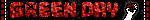 A blinkie with the words 'GREEN DAY' in red text on a black background next to a hand holding a grenade shaped like a heart.